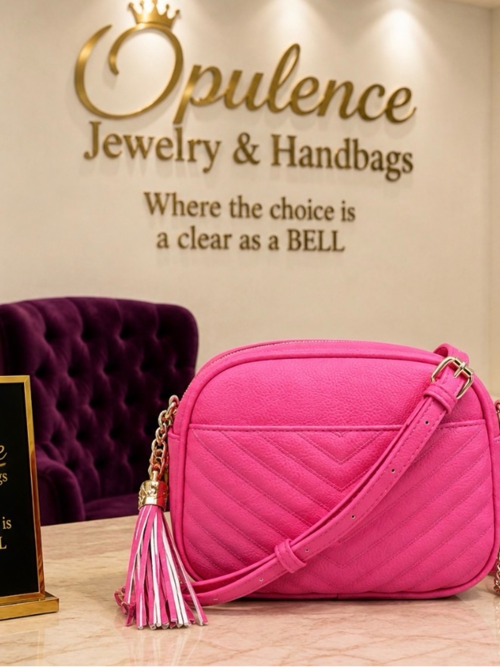 Pink Chevon Quilted Front Cross Body